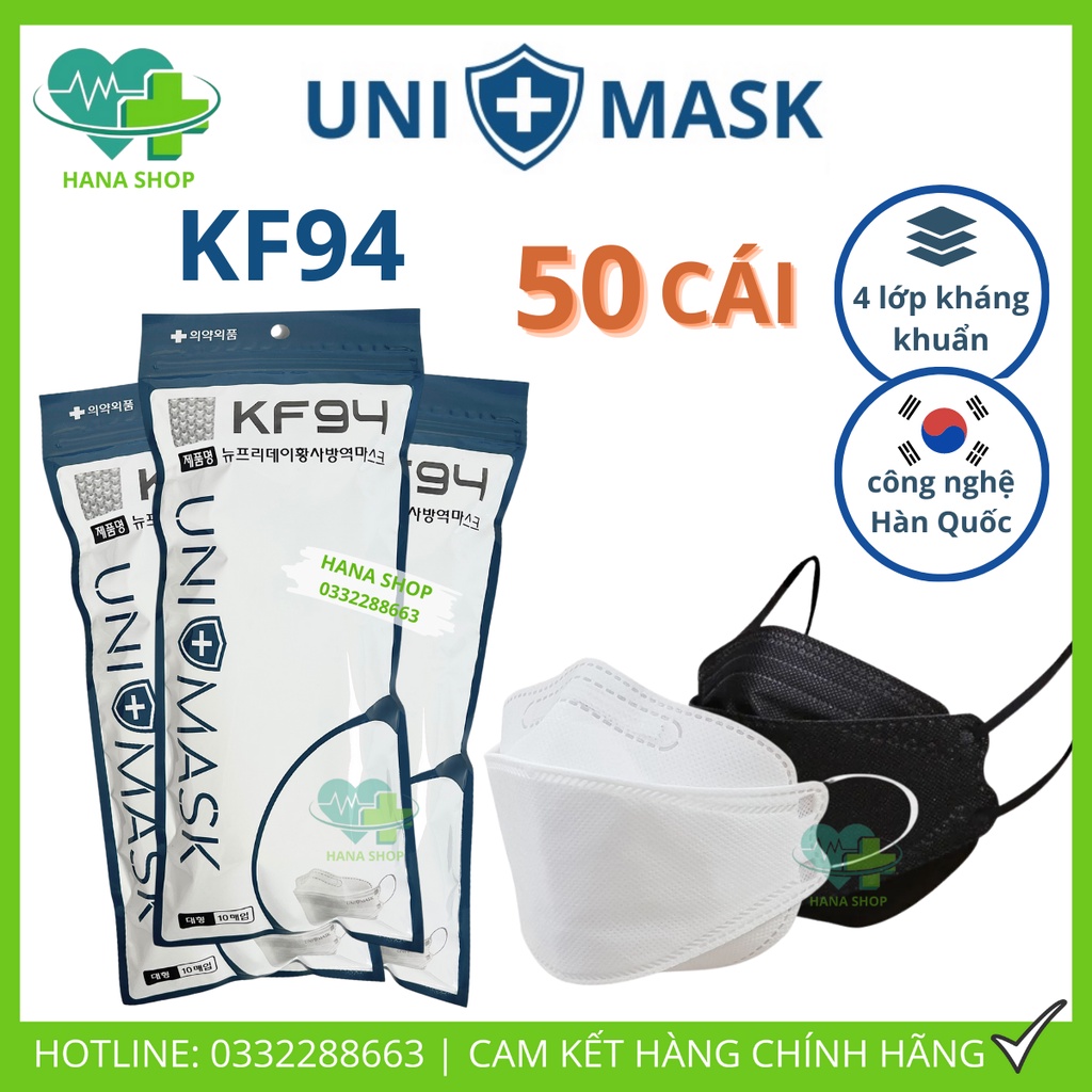 [Set 100 Cái] Khẩu Trang KF94 UNI MASK 4 Lớp Dày Dặn, Kiểu Dáng 4D Hàn Quốc Hàng Chính Hãng Lọc Bụi Mịn