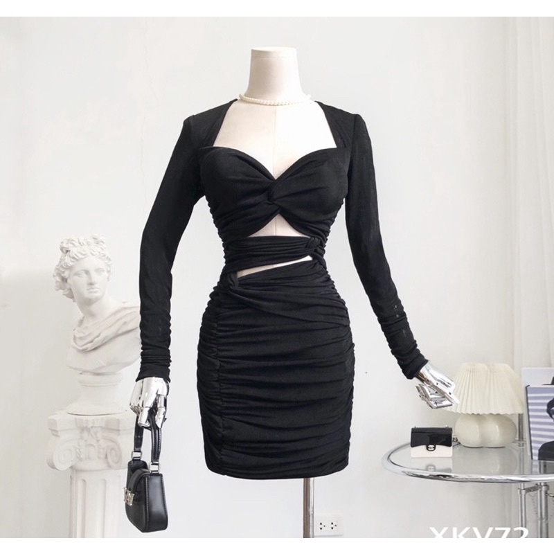 ĐẦM SOẮN TAY DÀI SECXY TÔN VÒNG 1 KHOÉC EO