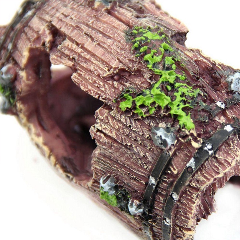 Đồ trang trí hồ cá hình chiếc thùng gỗ vỡ, hang trú ẩn thùng gỗ vỡ bằng nhựa resin trang trí bể cá