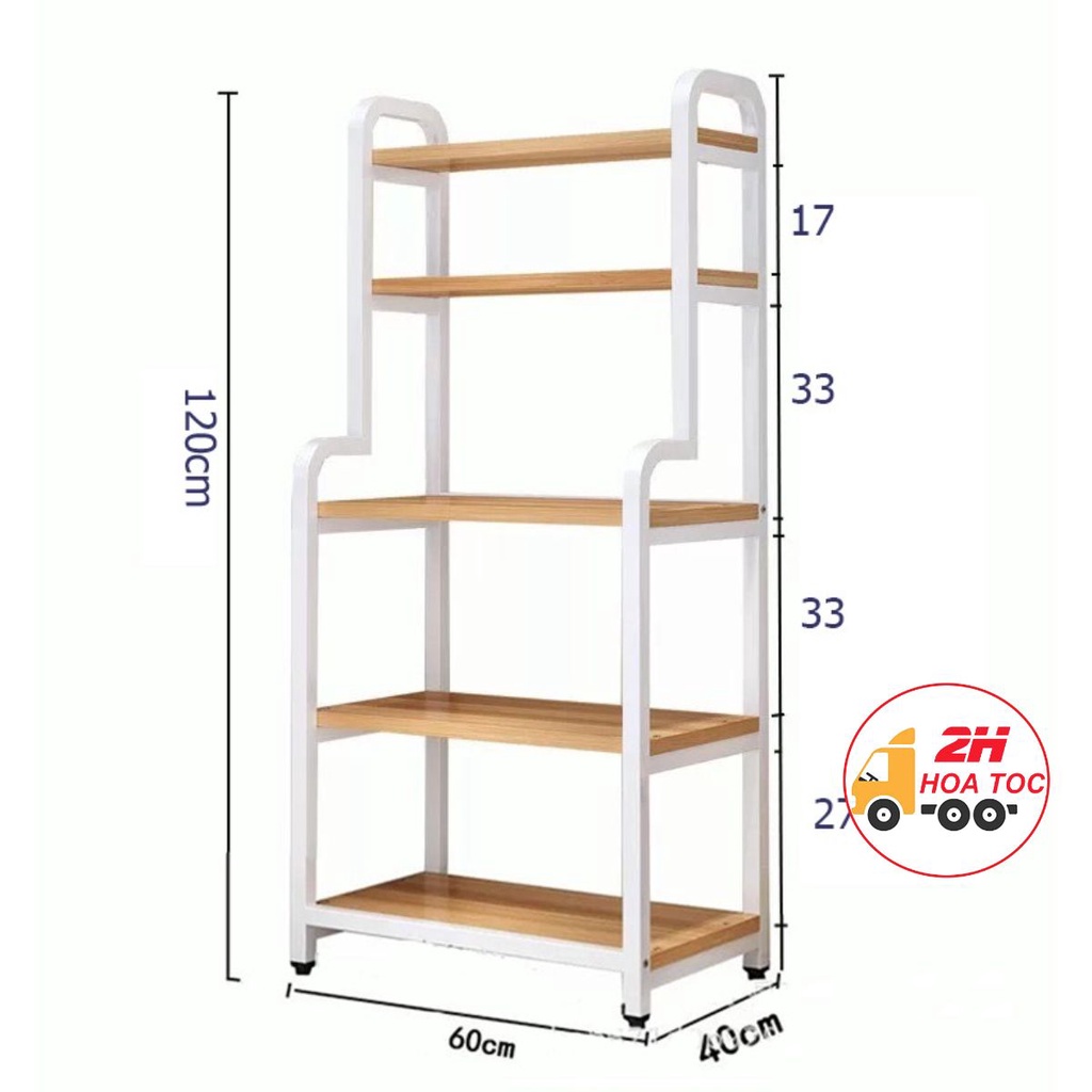 Kệ bếp ANA 5 tầng uốn cong thiết kế khung sắt mặt gỗ chắc chắn, chân kệ có thể nâng hạ theo mặt bằng nền bếp - KB02