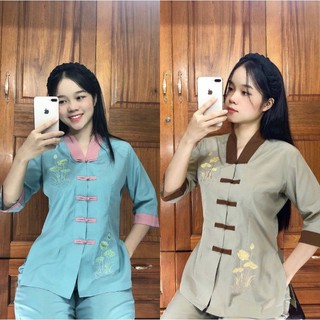 Đồ lam đi chùa mẫu nữ la hán phối kate loại 1