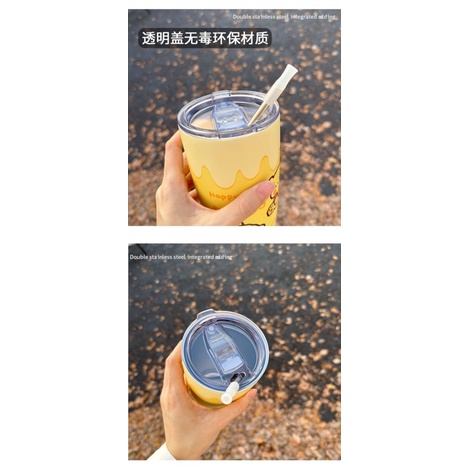 Cốc Giữ Nhiệt Bằng Thép Không Gỉ 304 550ml Thiết Kế Hình Gấu Pooh Màu Vàng