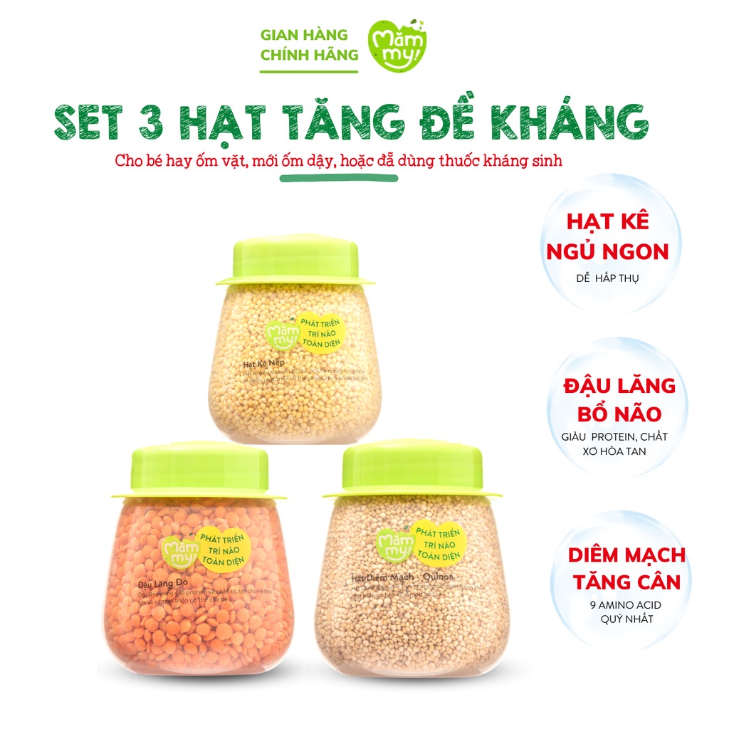 Set 3 hạt ăn dặm tăng đề kháng hữu cơ Mămmy: Hạt Kê Nếp, Đậu Lăng Đỏ, Hạt Diêm Mạch Quinoa