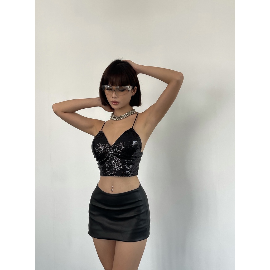 Nomi | Váy Da Ngắn Ôm Body Sexy Chân Váy Da Trơn Dáng Chữ A Thiết Kế La Perbra