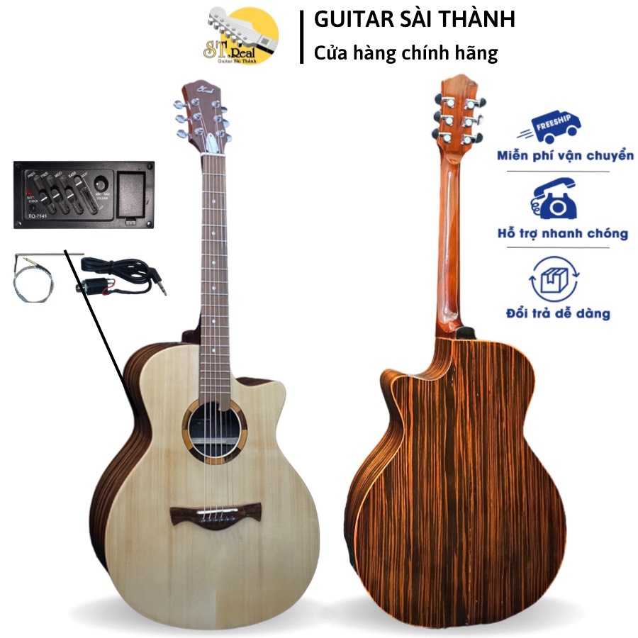 Đàn Guitar Acoustic Chính Hãng ST.Real Guitar Sài Thành ST-XE1 có lắp equalizer kết nối loa tặng kèm 11 món phụ kiện