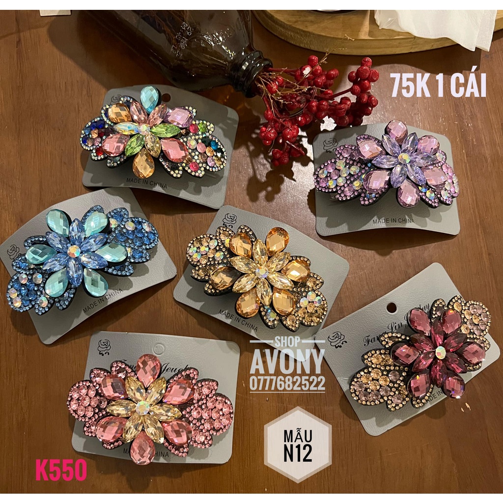 Kẹp tóc sau - cặp đuôi tóc đính đá màu lấp lánh hình hoa