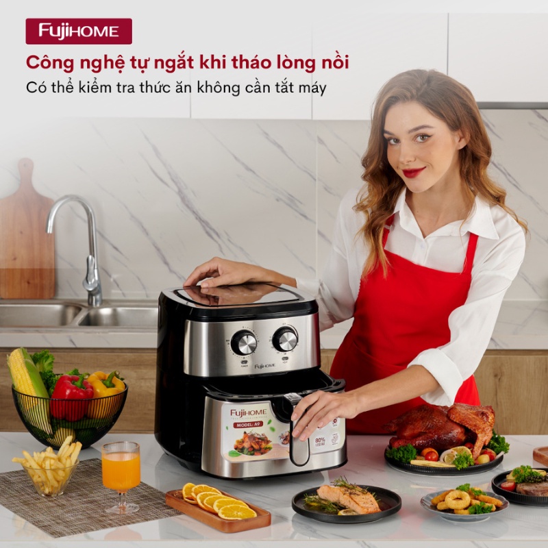 Nồi chiên không dầu nhập khẩu FUJIHOME Công nghệ Nhật Bản - Dung tích lớn 9,2L - Tự ngắt khi quá tải