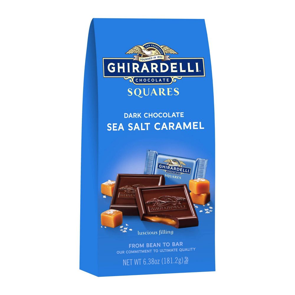 TÚI SOCOLA ĐEN CARAMEL miếng vuông - vị muối biển Ghirardelli Dark Sea Salt Caramel Chocolate Squares, 181.2g (6.38 oz)