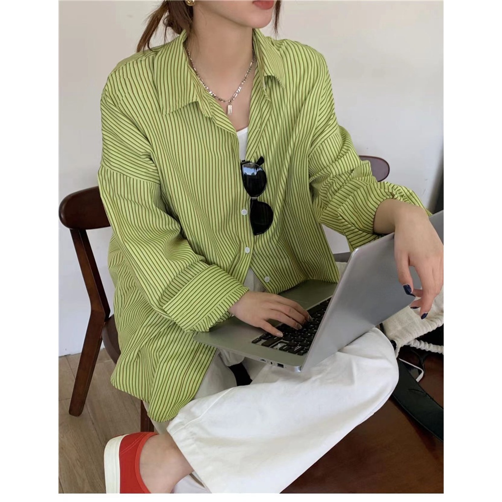 Áo Sơ Mi Dài Tay Họa Tiết Kẻ Sọc Thời Trang Mới Cho Nữ