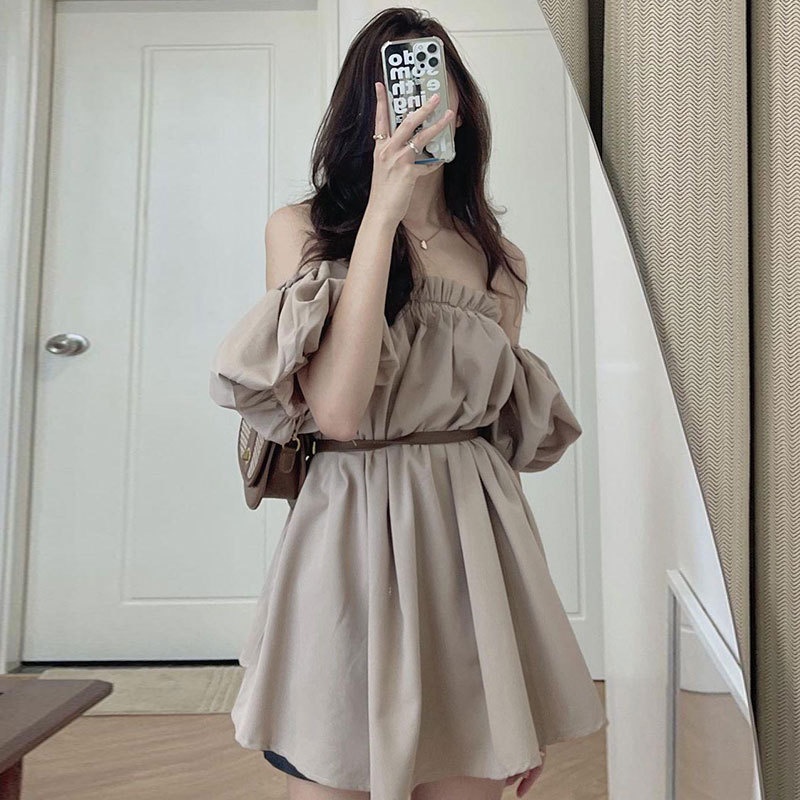 Váy trễ vai tay bồng - Đầm trễ vai tay lửng babydoll dáng xòe ngắn phong cách tiểu thư nhẹ nhàng