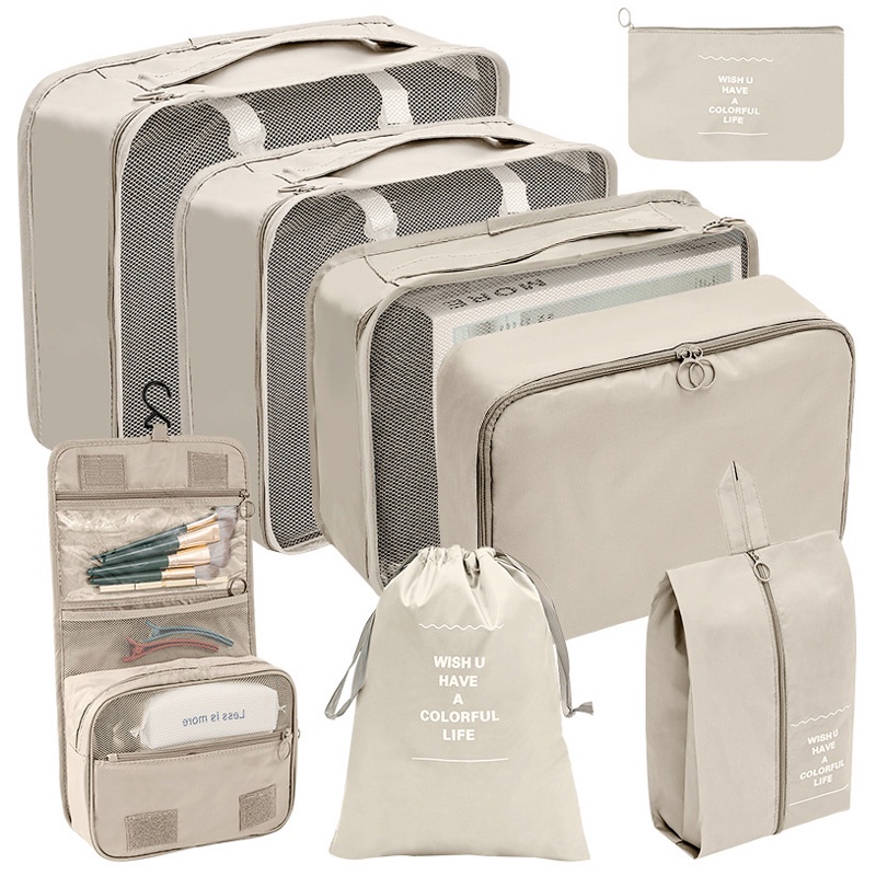 Set 9 túi du lịch đa năng chống thấm nước, túi đựng đồ, quần áo, mỹ phẩm tiện lợi