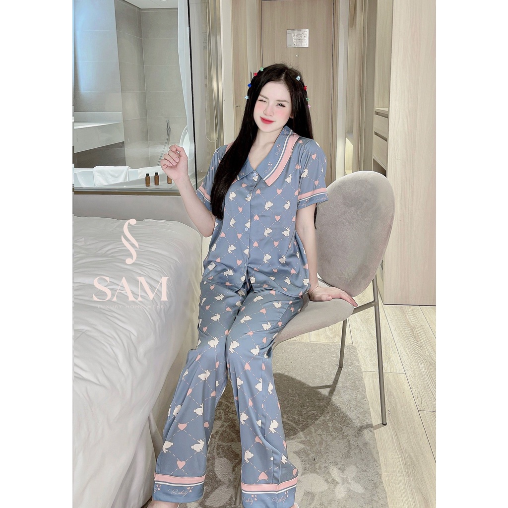 Bộ mặc nhà lụa Sam Luxury, pijama tay ngắn quần dài lụa cao cấp