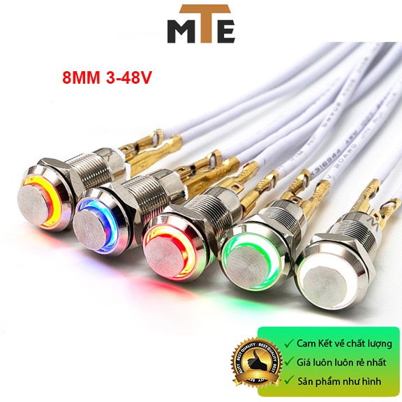 Nút nhấn giữ, nhấn nhả chống nước có đèn led 8mm 3-48V