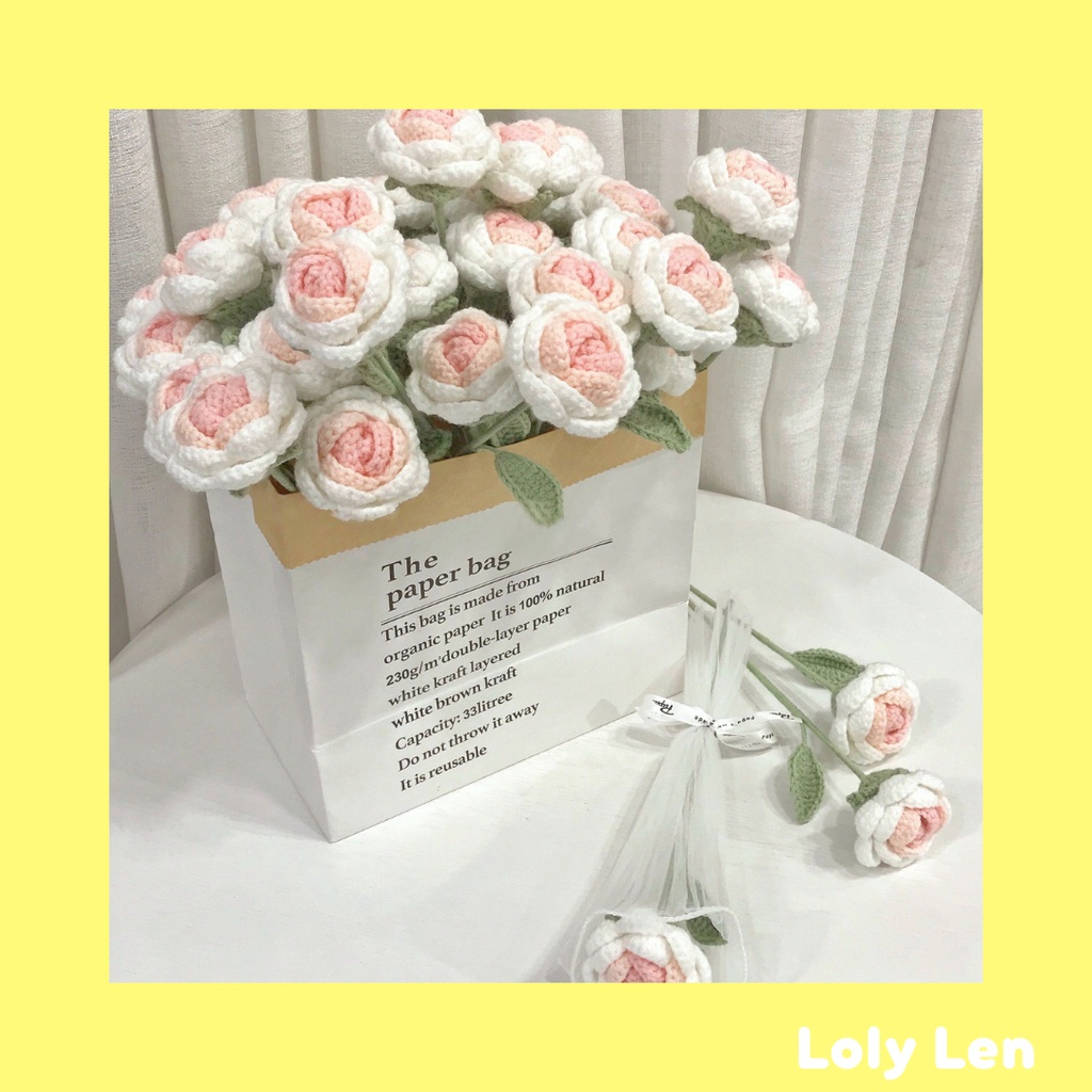 Hoa hồng bằng len, quà tặng Valentine, 8/3, 20/10 hoặc để trang trí, đan móc thủ công