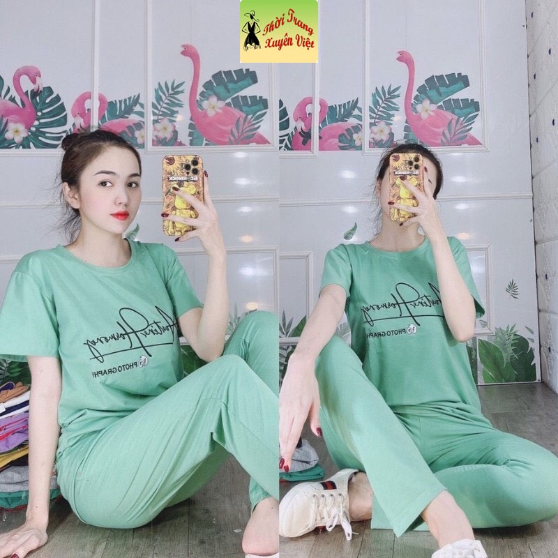 set bộ quần dài áo tay cọc PHOTOGRAPHY mẩu hiện đại được làm từ vải thun 4chiều phù hợp mặc nhà mặc đi chơi freesduo60kg
