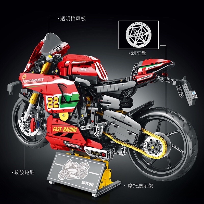 Đồ Chơi Xếp Hình Technic 85004 Lắp Ráp Mô Hình Mô Tô Panigale V4R 1966 Mảnh Ghép