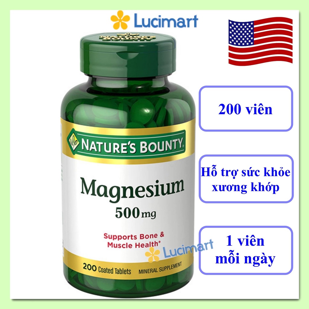 Viên uống Magnesium 500mg Nature’s Bounty, hộp 200 viên (Hàng Mỹ, hạn dùng 2025)