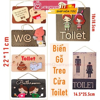 Biển treo cửa gỗ Toilet, nhà tắm, nhà vệ sinh dễ thương ngộ nghĩnh - Quà Trực Tuyến