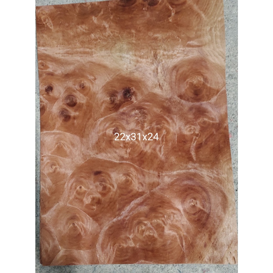 Ván lạng veneer Nurl Thông đỏ QC 0.6x220x310mm làm đồ trang trí, handmade, dán thùng loa.