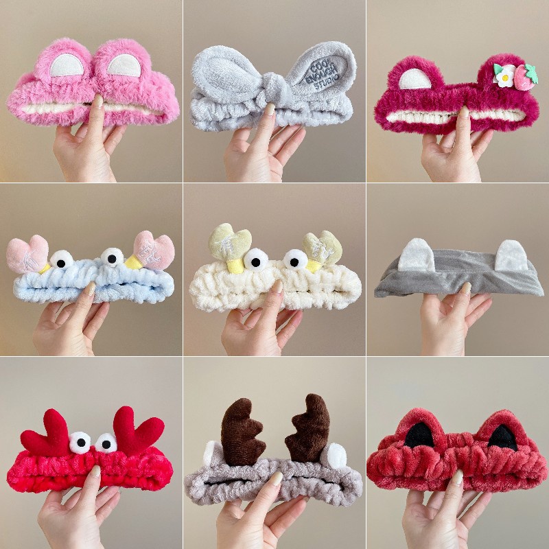 Băng đô rửa mặt lông cừu san hô hoạt hình dễ thương cho mùa thu đông