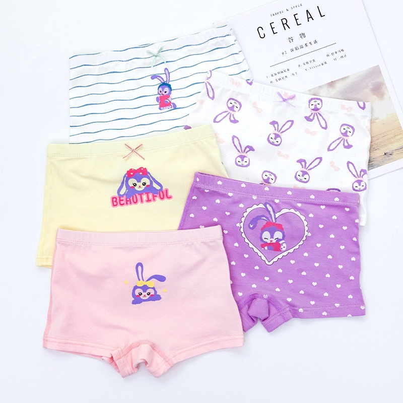 [THOMAS KIDS] Bộ 5 Quần Lót Boxer Cotton In Hình Thỏ Stellarol Màu Tím Dễ Thương Cho Bé Gái Từ 3-12 Tuổi