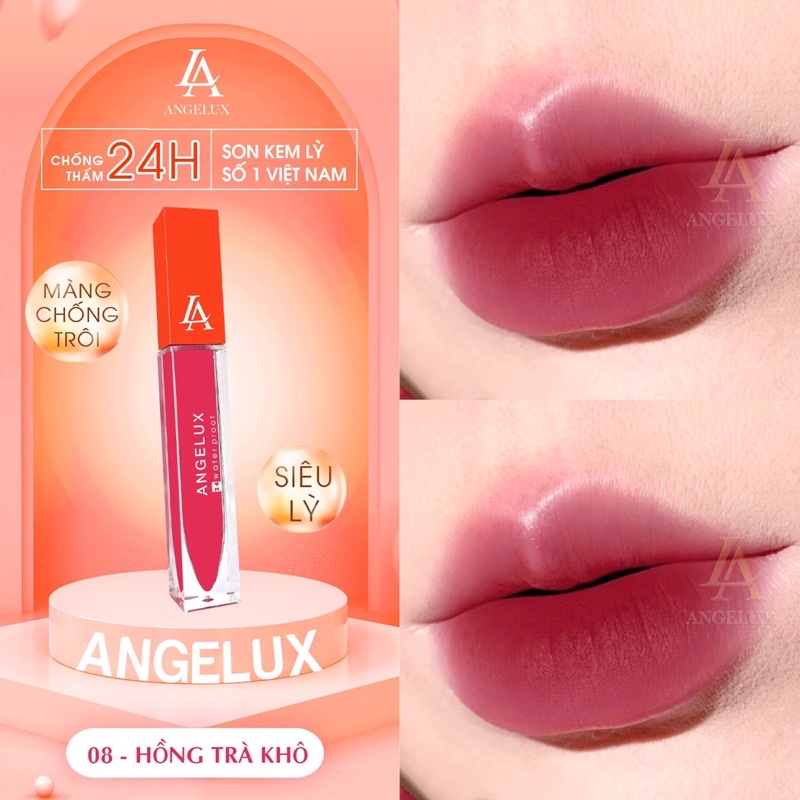 CHÍNH HÃNG SON KEM LÌ ANGELUX HỒNG TRÀ KHÔ 8ml lưu màu 14 giờ màu cực xinh