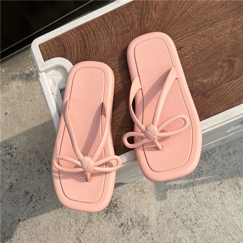 Giày Sandal Đế Dày Đính Nơ Thời Trang Đi Biển Mùa Hè Phong Cách Hàn Quốc