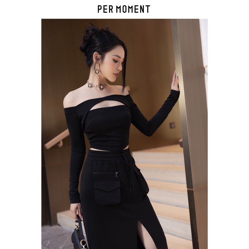 Set cotton nữ PER MOMENT - Áo cotton trễ vai kèm chân váy cotton túi hộp