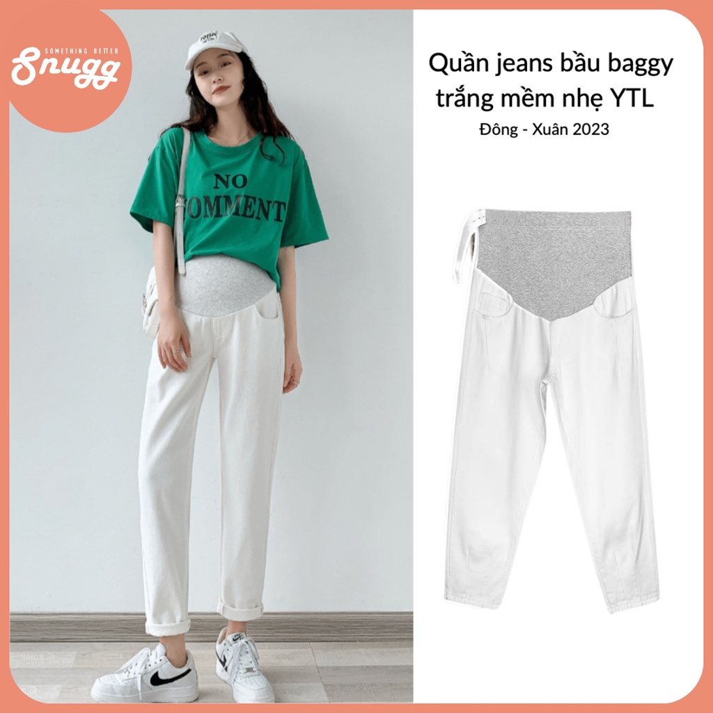 Quần jeans bầu baggy trắng mềm nhẹ YTL 2023 - SNU2167