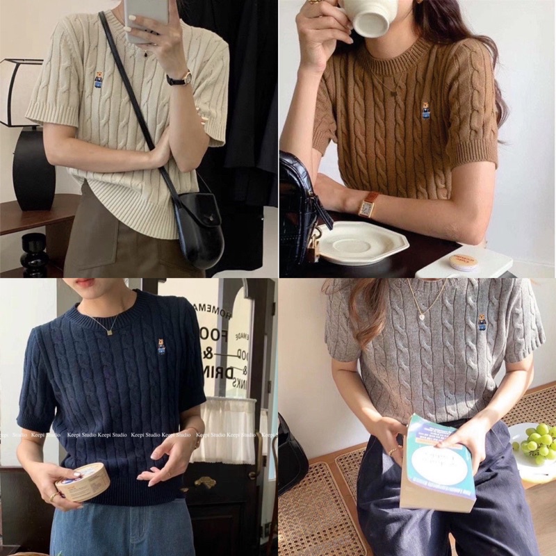 Áo len gấu cộc tay