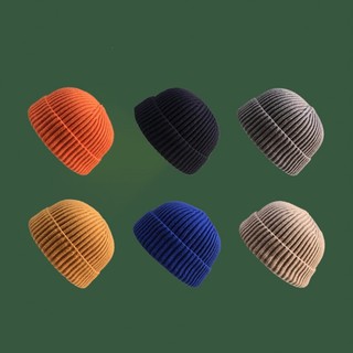 Mũ nón len dáng beanie ngắn trơn màu sọc trơn cute