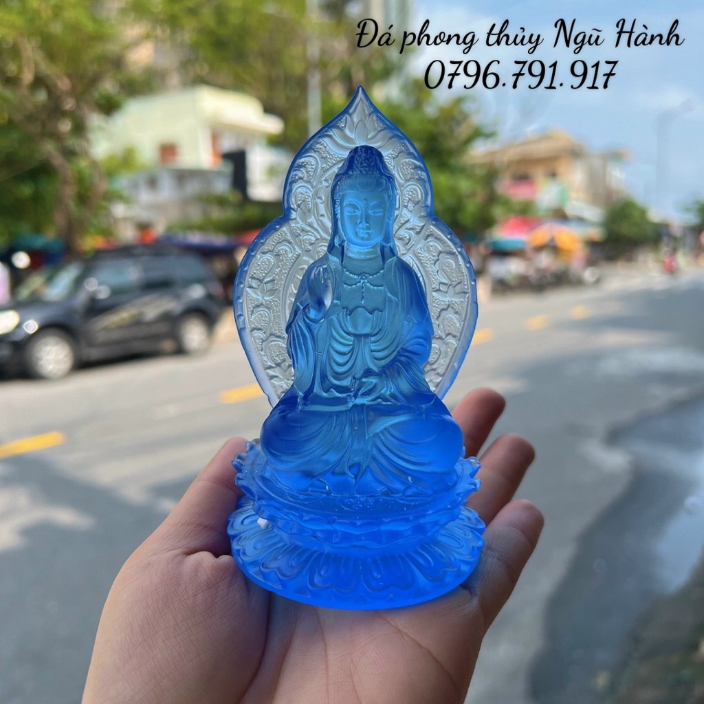 Tượng quan thế âm lưu ly lá bồ đề trang trí nội thất , taplo xe ô tô siêu đẹp - cao 13cm