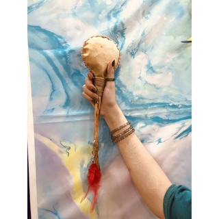 Lục lạc , Rattle, handmade 100% da thật, healing, Lục lạc Shaman , rattle healing, Gỗ Tự Nhiên, Lông Vũ