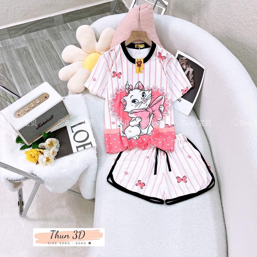 (40-62kg, P1) Đồ bộ đùi thun lạnh 3D hoạt hình BOO BOO.doraemon-garfield-gấu pooh-KU SHIN-kitty.hongduyen2188