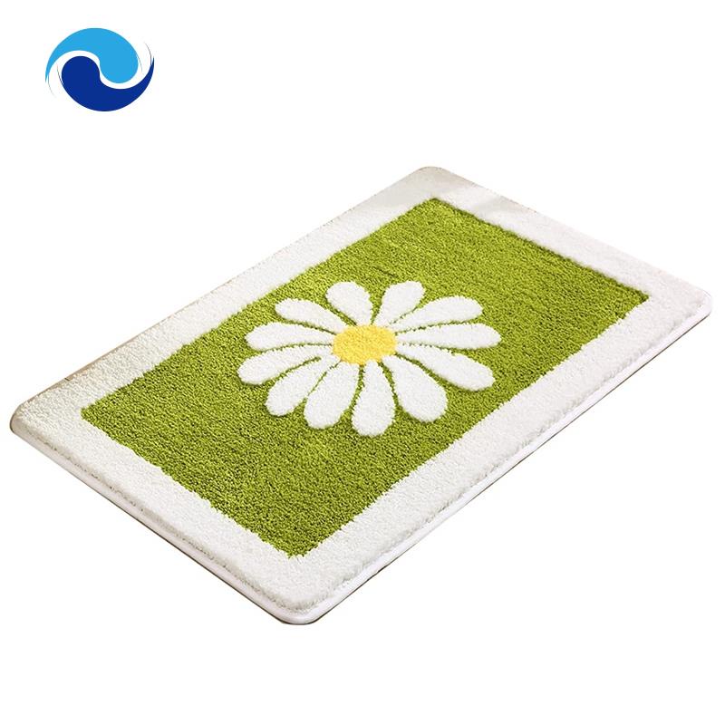 Thảm Chùi Chân Lông Nhung Mềm Mại Chống Trượt Hình Bông Hoa Màu Xanh Lá 16 X 24 Inch Dành Cho Phòng Tắm