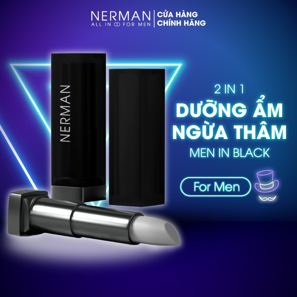 Son dưỡng môi nam Nerman Men in Black 2 in 1 Giúp dưỡng ẩm, làm mềm môi, ngừa thâm môi 4g - Top Nerman