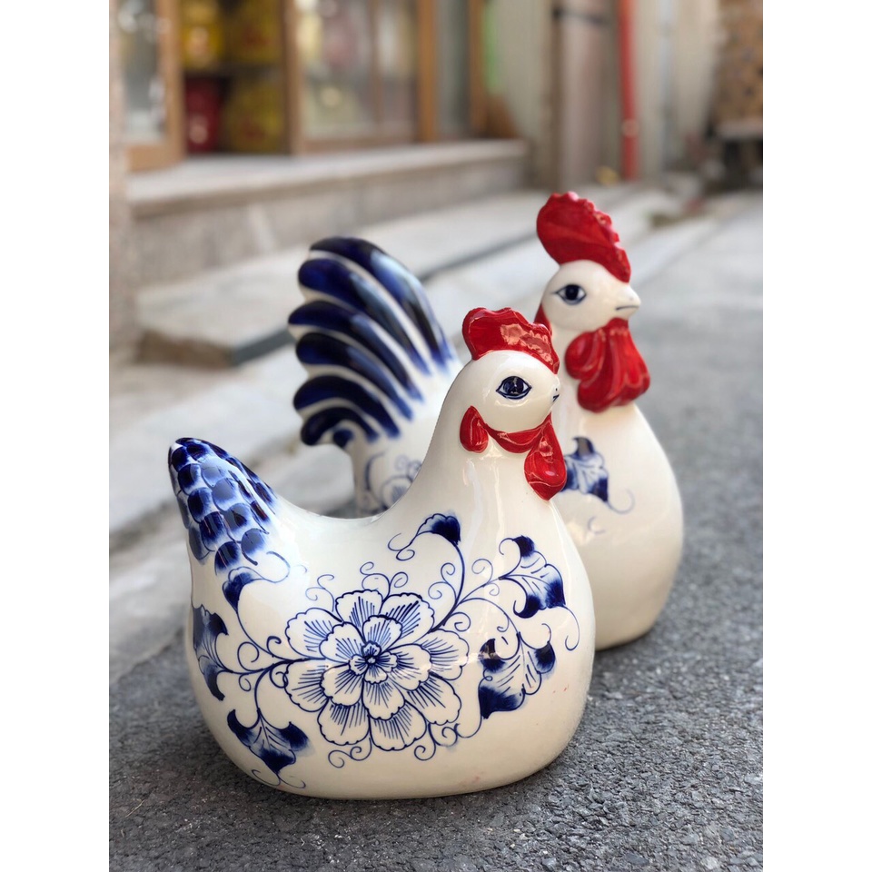 Lợn đất / heo đất / lợn tiết kiệm/ ống heo tiết kiệm Gà Trống Gà Mái Cực Dễ Thương Gốm sứ cao cấp Bát Tràng.