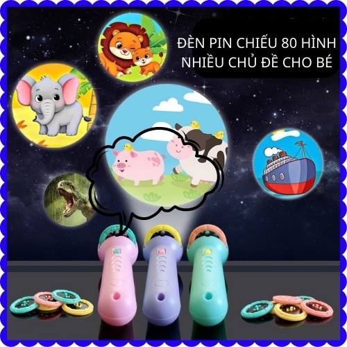 Đồ chơi giáo dục sớm cho bé. Đèn pin chiếu 80 hình nhiều chủ đề thông minh cho trẻ em, trẻ con, bé trai, gái 3 4 5 tuổi