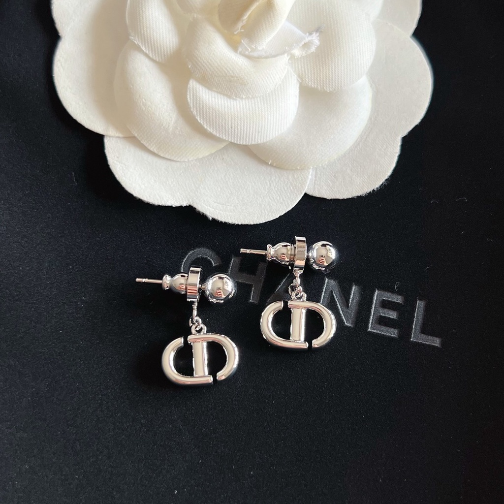 Bông Tai Mạ Bạc 925 Hình Chữ D Màu Trắng / Vàng Đồng Thời Trang 2023