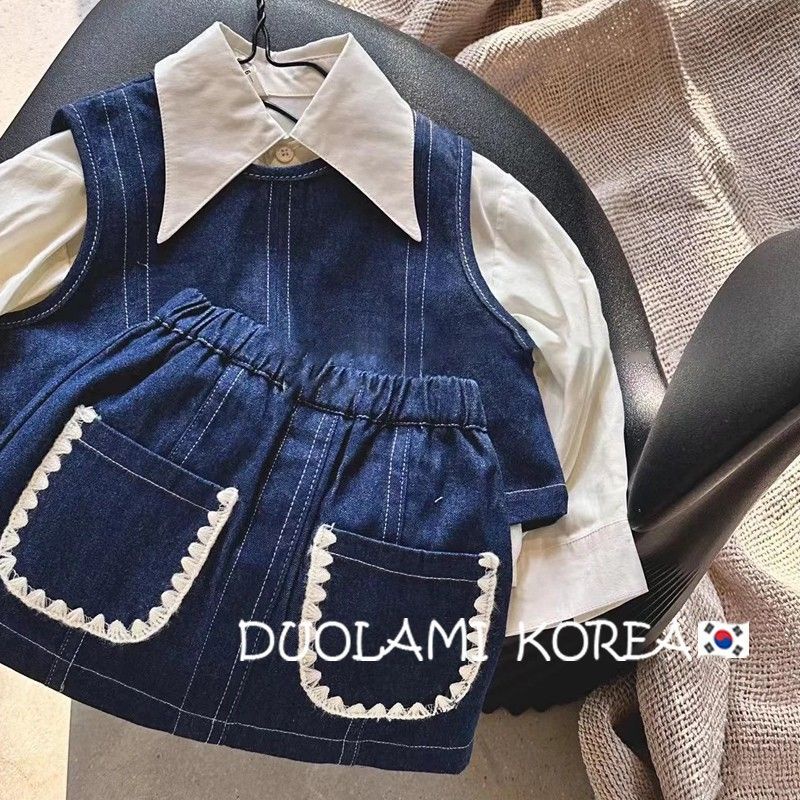 Set Áo Sơ Mi Và Chân Váy Denim Phong Cách Hàn Quốc Thời Trang Xuân Hè Cho Bé Gái 30131