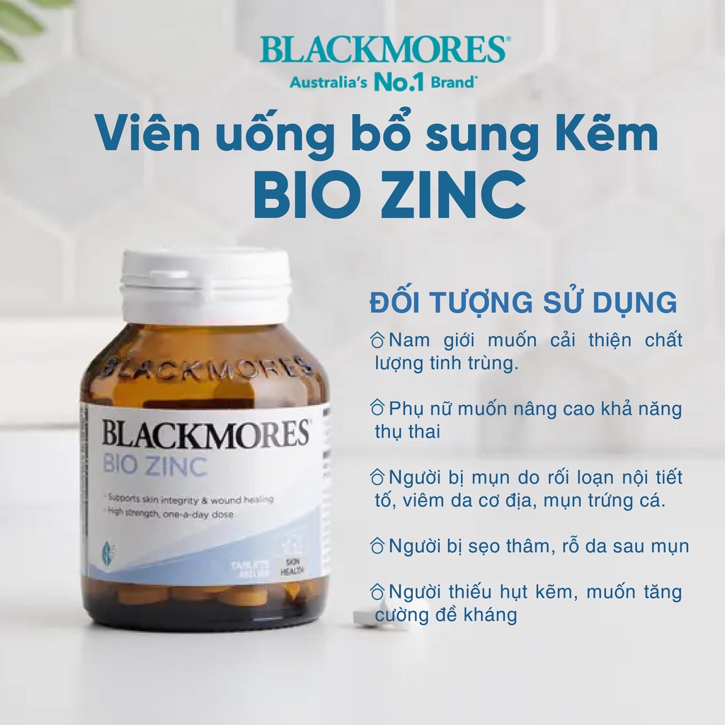 Viên uống bổ sung kẽm tự nhiên Bio Zinc Blackmores Úc 84 viên hỗ trợ điều trị mụn nội tiết