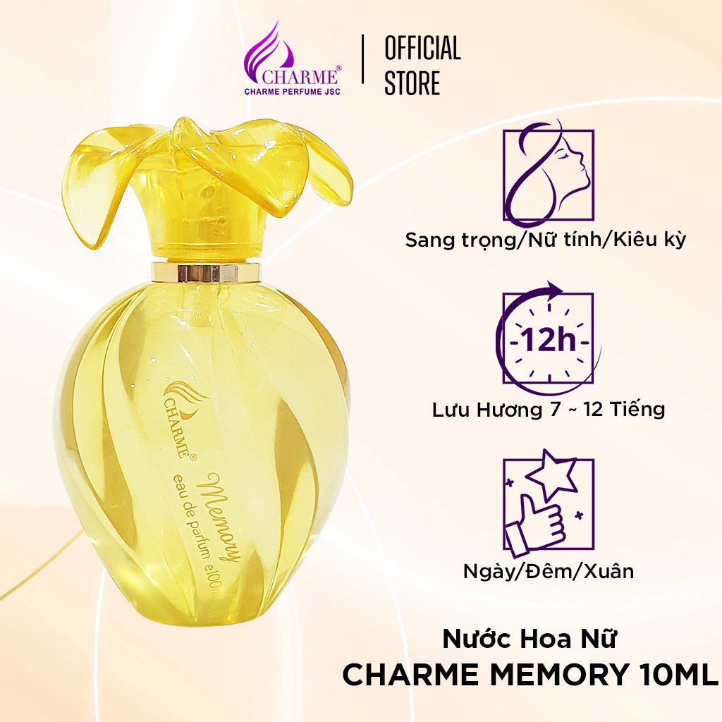 Nước hoa nữ thơm lâu, Charme Memory, nước hoa chính hãng, mùi hương hoa hồng, nồng nàn kiêu kỳ, 10ml