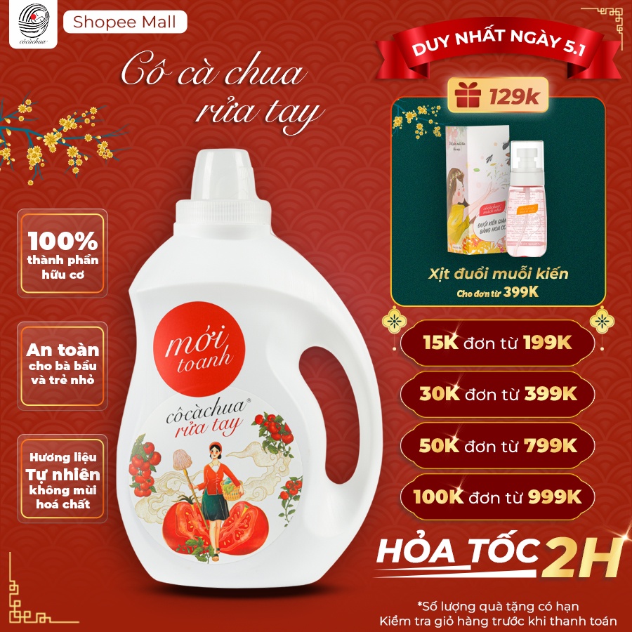 Nước Rửa Tay Cô Cà Chua Hữu Cơ Mới Toanh 2l Diệt Vi Khuẩn Cô Cà Chua An Toàn Cho Da Hương Cam Ngọt