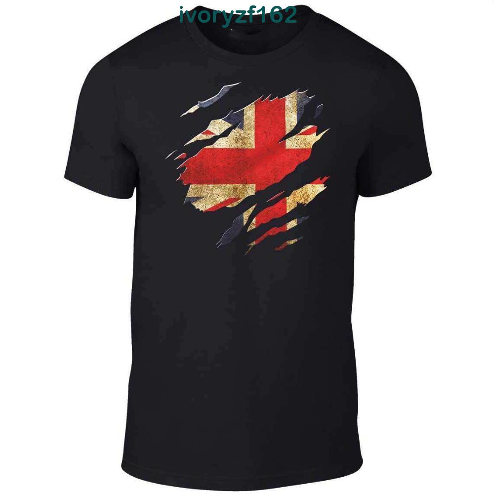 Ivoryzf Áo Thun In Hình Cờ Anh / Anh / Cổ Thuyền Torn Union Jack Thời Trang Harajuku