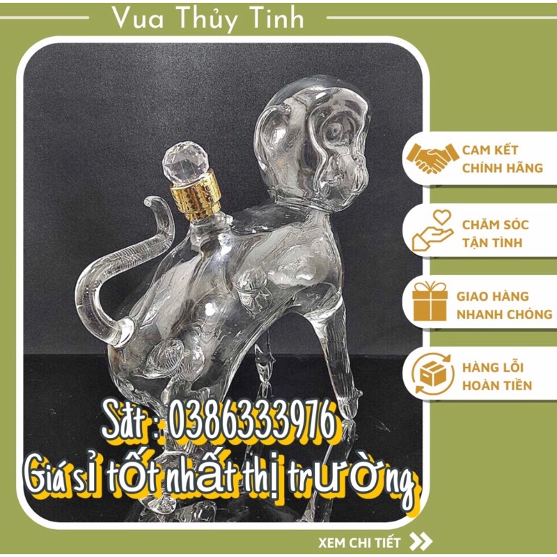 Bình đựng rượu thủy tinh cao caaos 12 con giáp - mẫu con Khỉ 1000ML