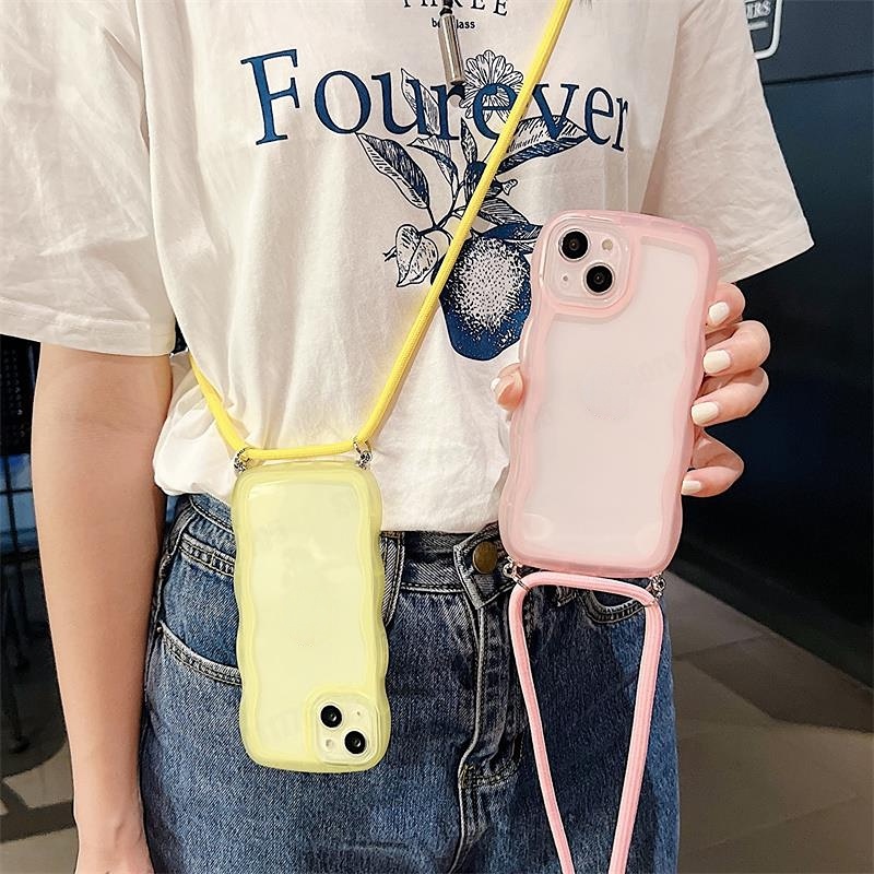 Ốp Điện Thoại Silicon Mềm Trong Suốt Chống Sốc Có Dây Đeo Chéo Cho Iphone 14 Pro Max 14 Plus 14Pro