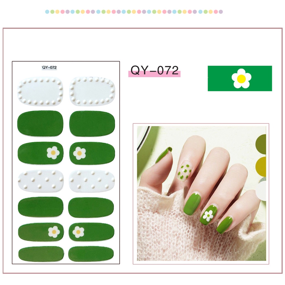 Miếng Dán Trang Trí Móng Tay Toàn Diện Họa Tiết Hoa Trái Tim 3D Xinh Xắn