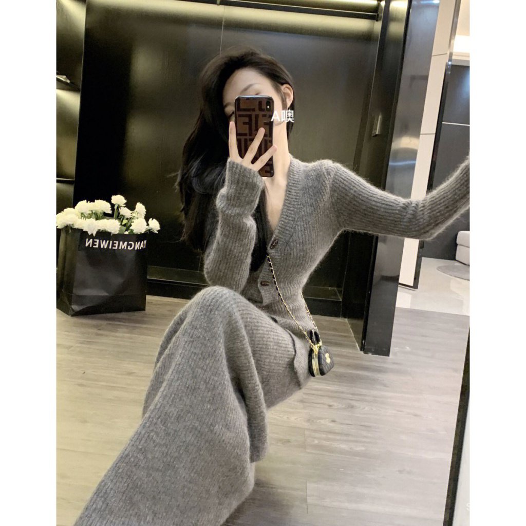 Bộ Áo Khoác Một Mảnh / Chân Váy Dài Màu Trơn Đơn Giản Chất Lượng Cao + Chân Váy Ôm Dáng Thời Trang Thu Đông