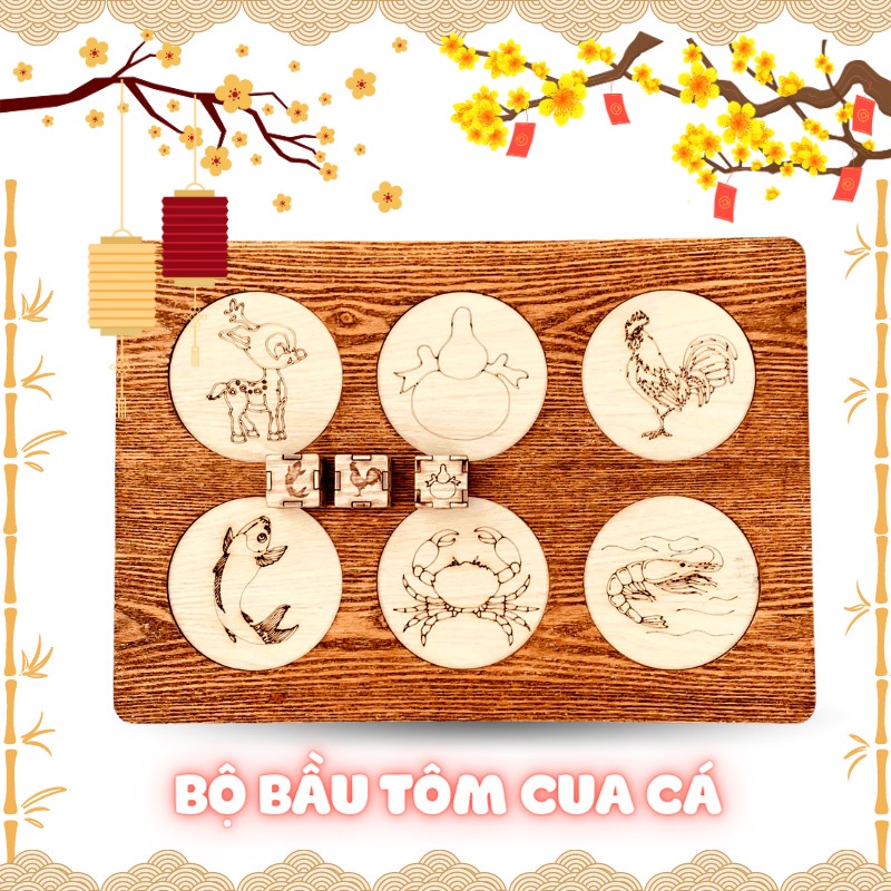 Lắc Bầu Cua Cá Cọp Bàn Gỗ Sang Sịn Bền Đẹp Benrikids Tặng Kèm 3 Xúc Xắc Gỗ