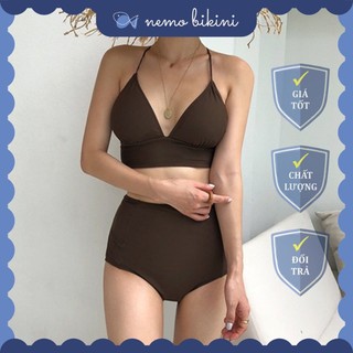 Bikini, đồ bơi nữ 2 mảnh đi biển nâu dây đan lưng Nemo Bikini - B53